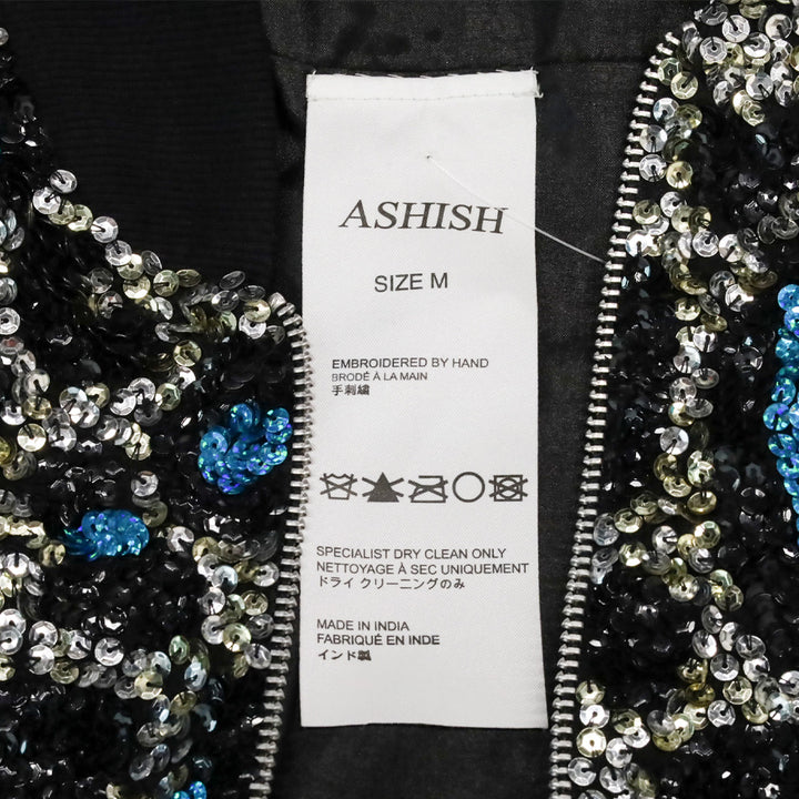 Ashish Blue Leopard Pattern Sequin Zip Bomber Jacket