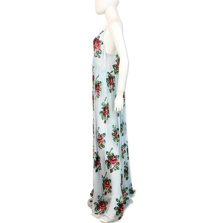 Ashish Spring 2021 Sky Blue Georgette Rose Sequin Maxi Slip Dress