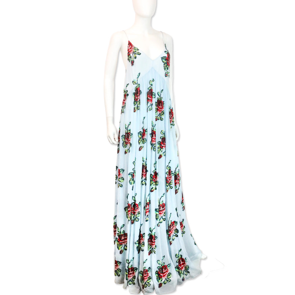 Ashish Spring 2021 Sky Blue Georgette Rose Sequin Maxi Slip Dress