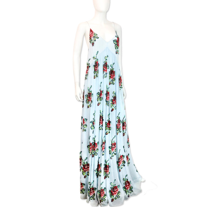 Ashish Spring 2021 Sky Blue Georgette Rose Sequin Maxi Slip Dress