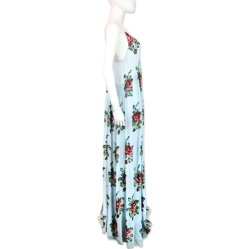 Ashish Spring 2021 Sky Blue Georgette Rose Sequin Maxi Slip Dress