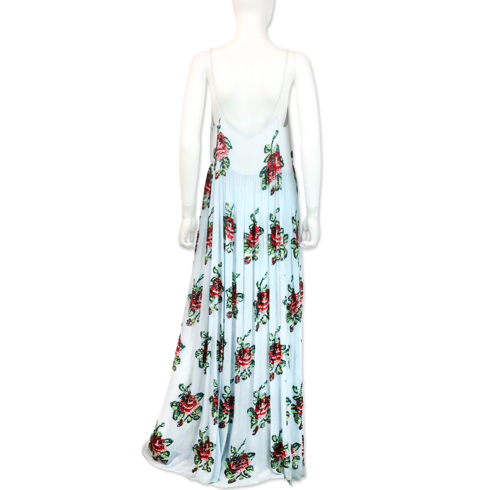 Ashish Spring 2021 Sky Blue Georgette Rose Sequin Maxi Slip Dress
