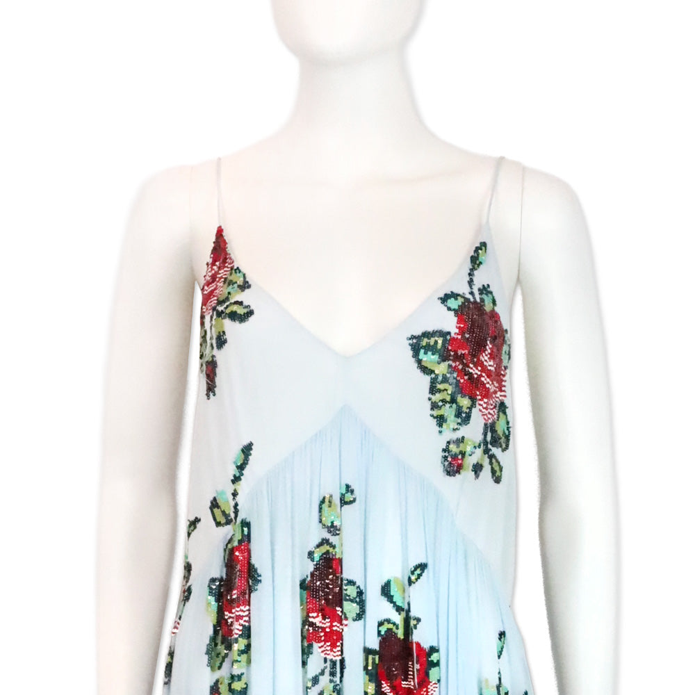 Ashish Spring 2021 Sky Blue Georgette Rose Sequin Maxi Slip Dress