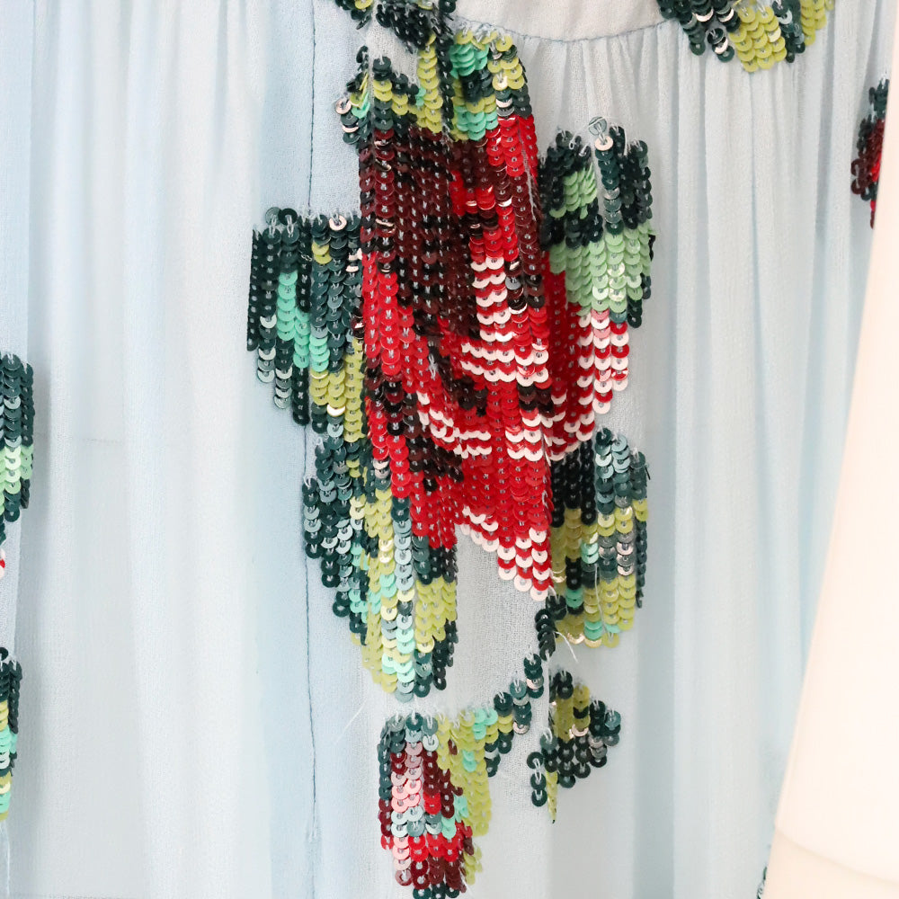 Ashish Spring 2021 Sky Blue Georgette Rose Sequin Maxi Slip Dress