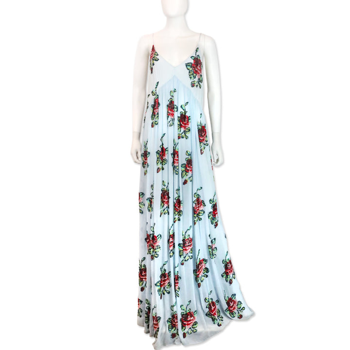 Ashish Spring 2021 Sky Blue Georgette Rose Sequin Maxi Slip Dress
