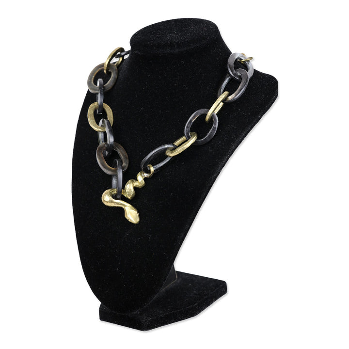 Ashley Pittman AP Kenya Horn and Brass Oval Link Snake Necklace
