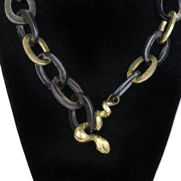 Ashley Pittman AP Kenya Horn and Brass Oval Link Snake Necklace