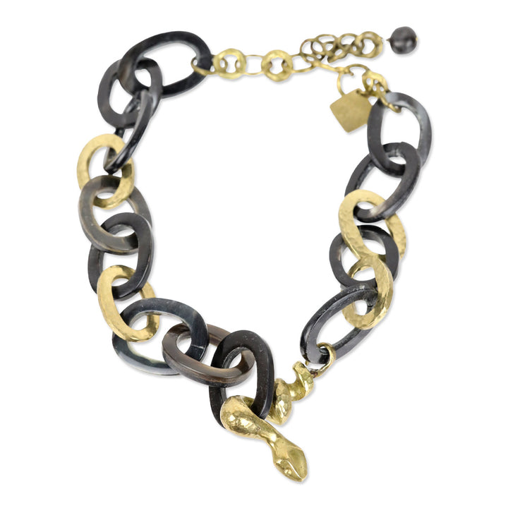 Ashley Pittman AP Kenya Horn and Brass Oval Link Snake Necklace