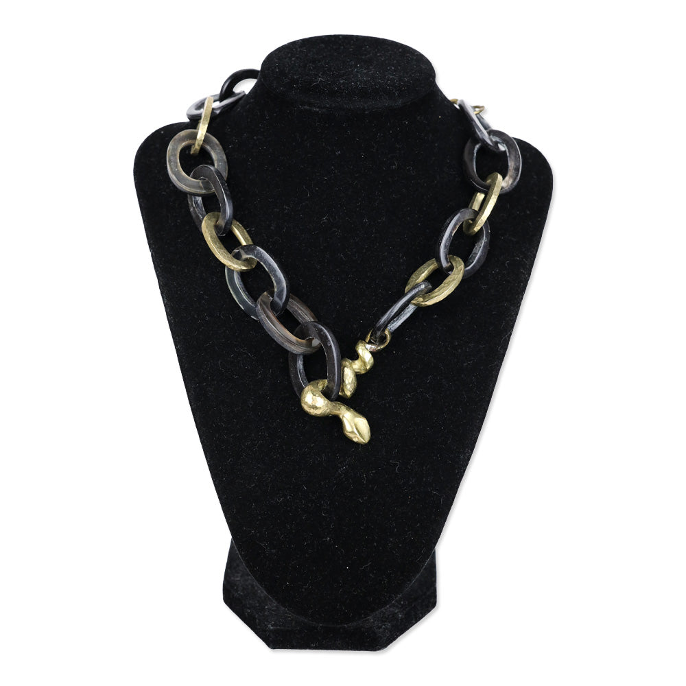 Ashley Pittman AP Kenya Horn and Brass Oval Link Snake Necklace
