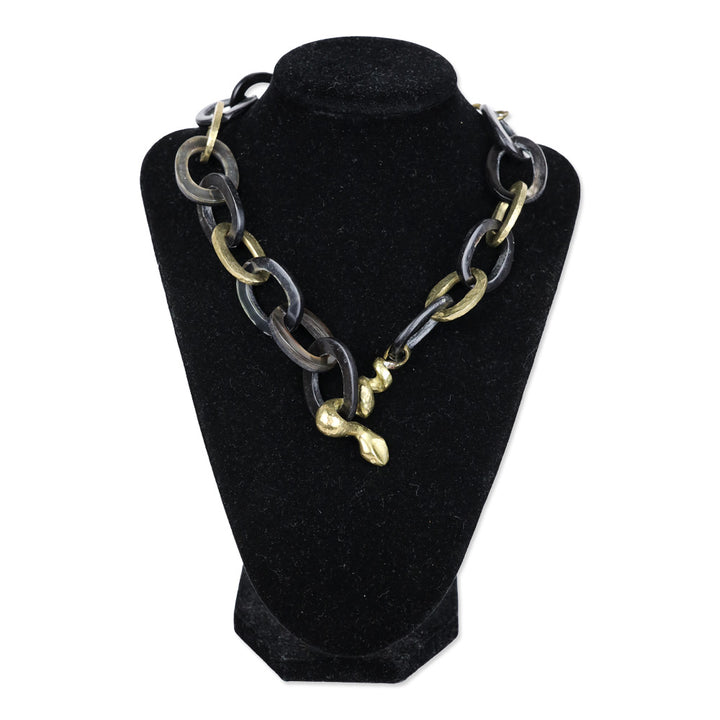 Ashley Pittman AP Kenya Horn and Brass Oval Link Snake Necklace
