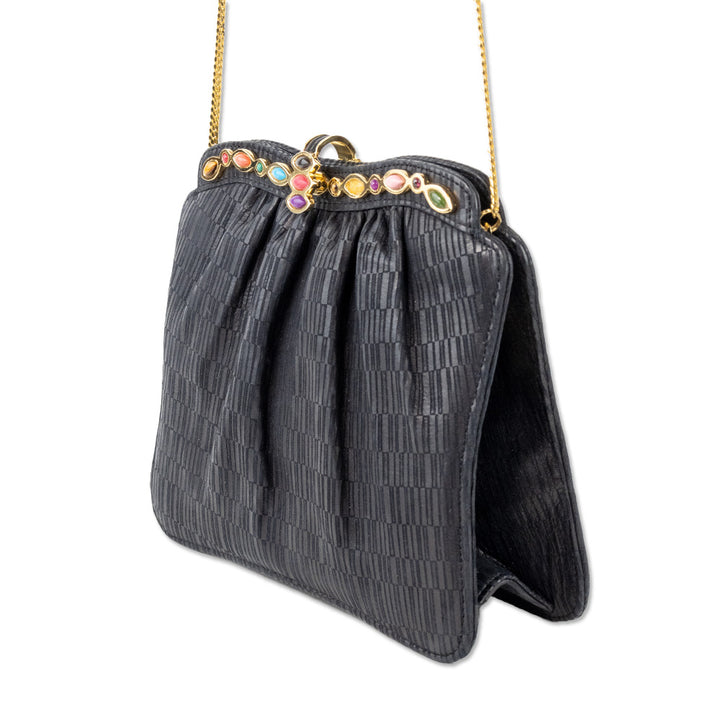 Ashneil Black Leather Jeweled Frame Clutch