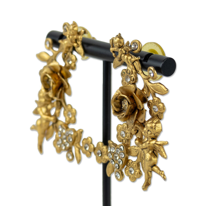 Askew London Gold Rose Cherub Earrings