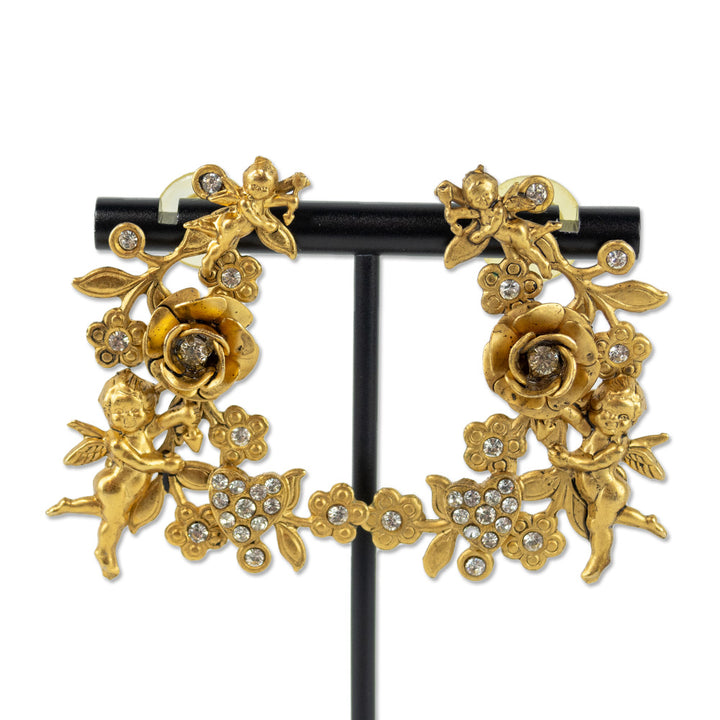 Askew London Gold Rose Cherub Earrings