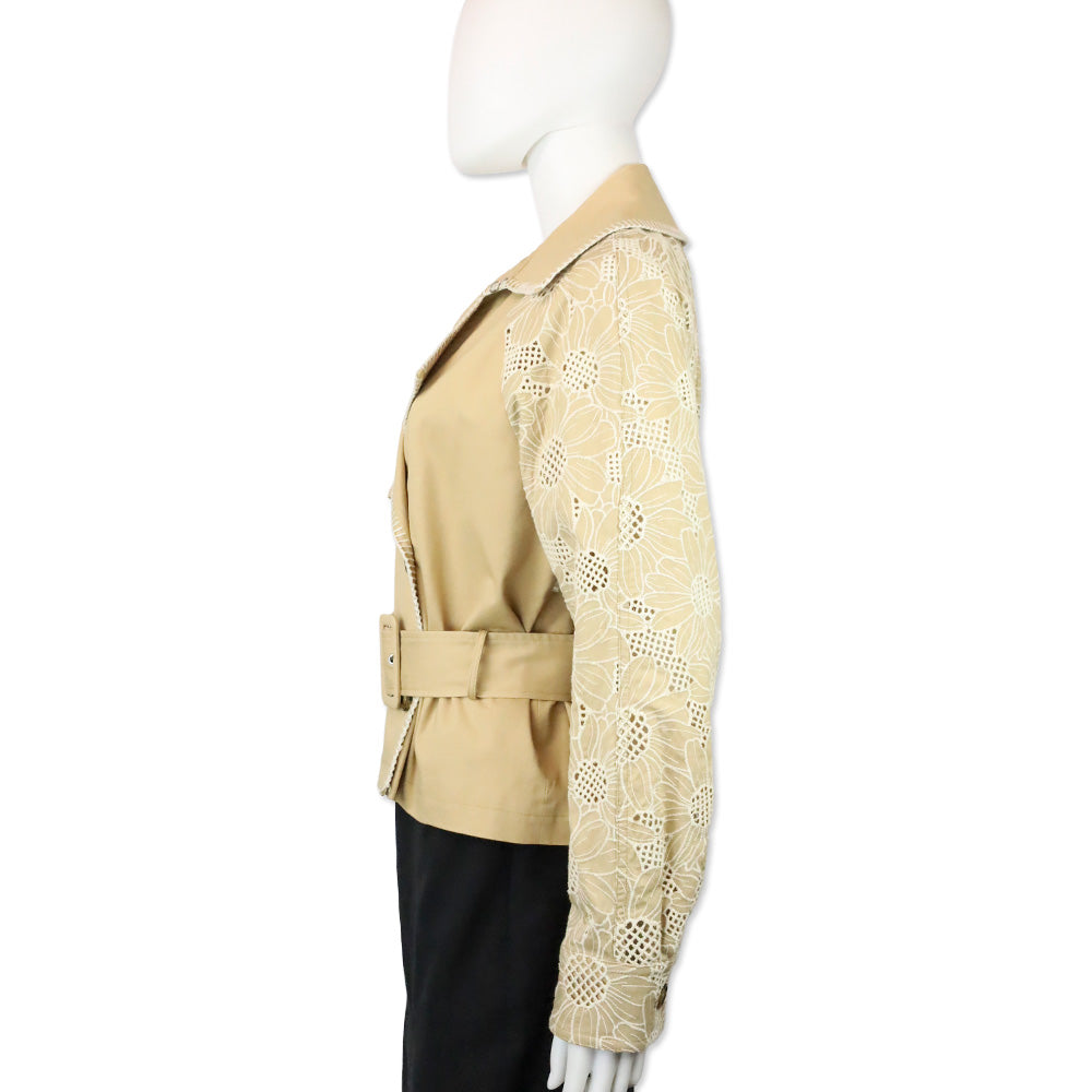 Avec Les Filles Beige Cropped Combo Trench Jacket