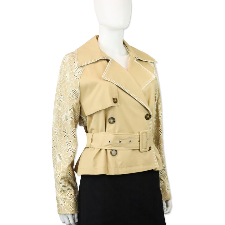 Avec Les Filles Beige Cropped Combo Trench Jacket