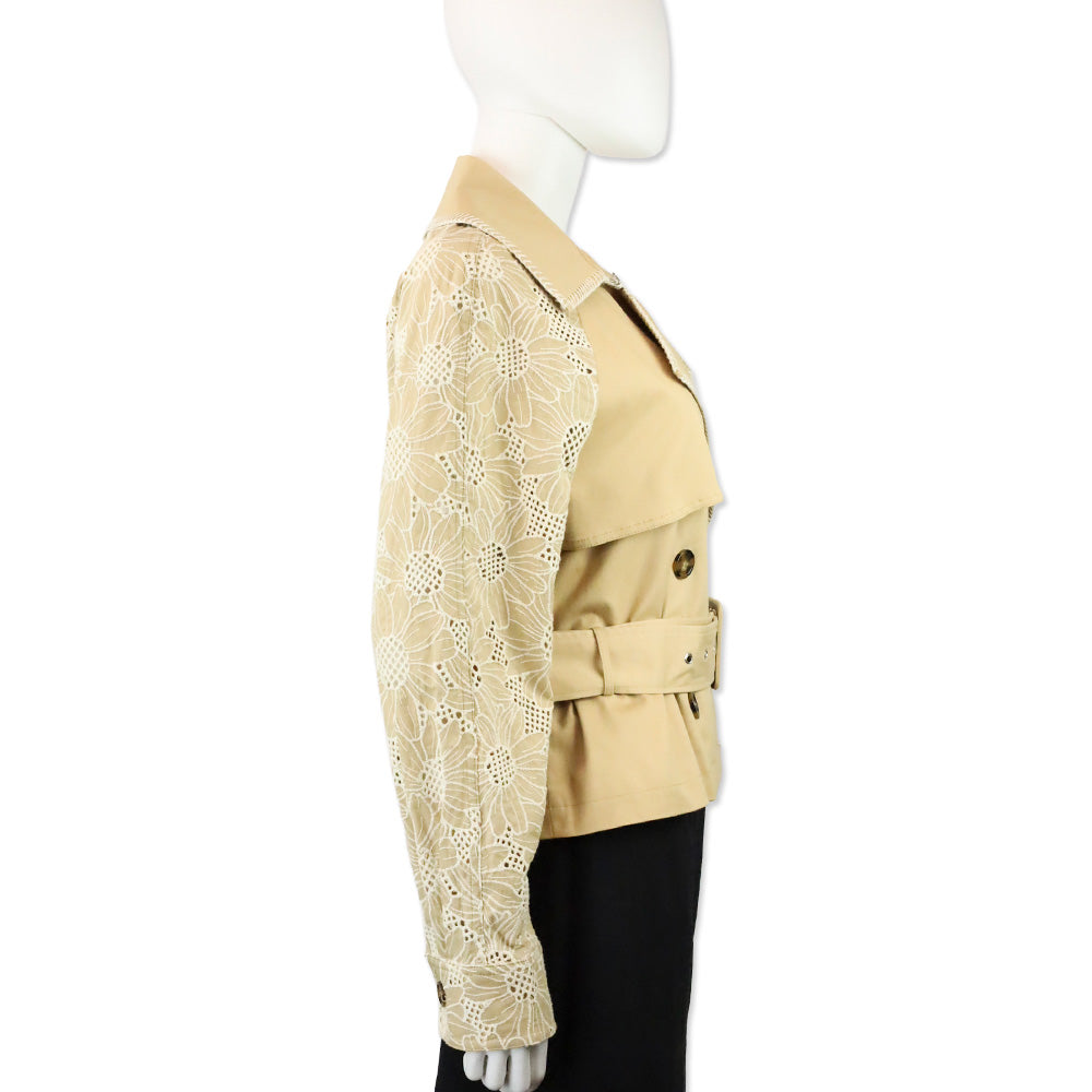 Avec Les Filles Beige Cropped Combo Trench Jacket