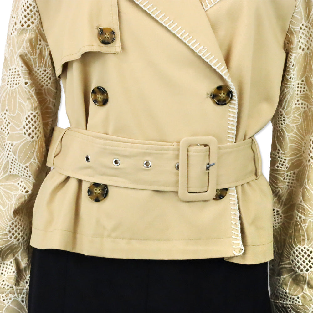 Avec Les Filles Beige Cropped Combo Trench Jacket