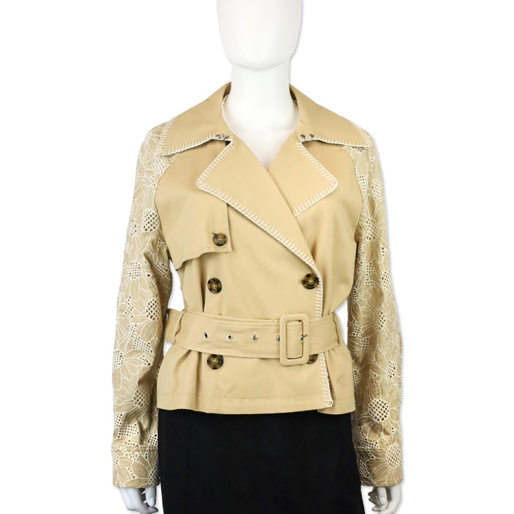 Avec Les Filles Beige Cropped Combo Trench Jacket
