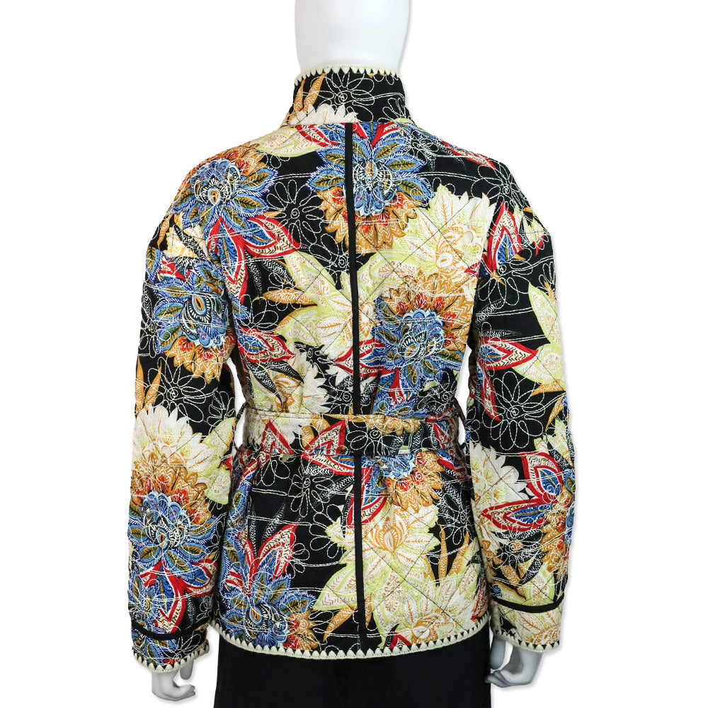 Avec Les Filles Black Boho Pattern Embroidered Paisley Belted Quilted Jacket