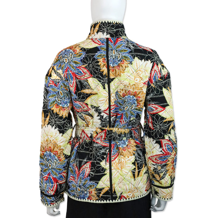Avec Les Filles Black Boho Pattern Embroidered Paisley Belted Quilted Jacket