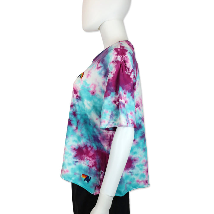 Aviator Nation Blue Pink Tie Dye Rainbow Embroidery Boyfriend Tee