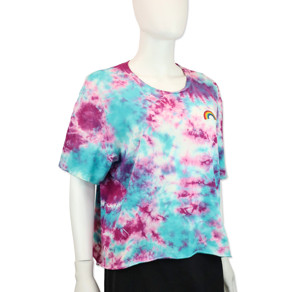 Aviator Nation Blue Pink Tie Dye Rainbow Embroidery Boyfriend Tee