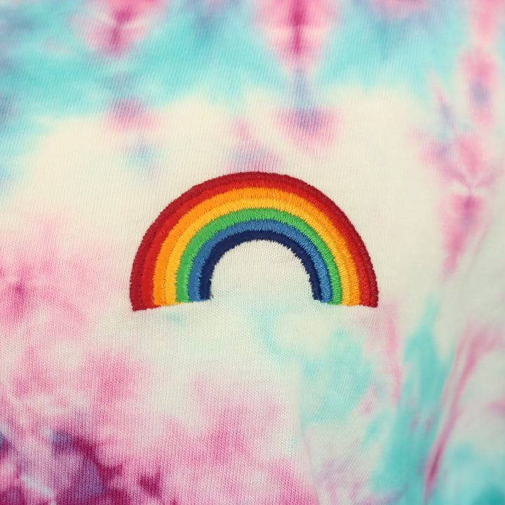 Aviator Nation Blue Pink Tie Dye Rainbow Embroidery Boyfriend Tee