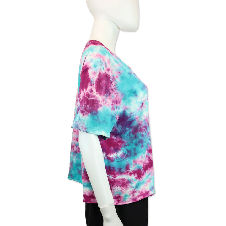 Aviator Nation Blue Pink Tie Dye Rainbow Embroidery Boyfriend Tee