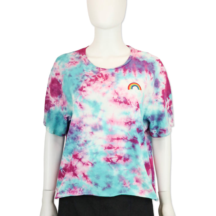 Aviator Nation Blue Pink Tie Dye Rainbow Embroidery Boyfriend Tee
