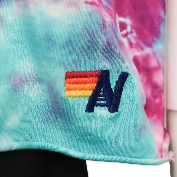 Aviator Nation Blue Pink Tie Dye Rainbow Embroidery Boyfriend Tee