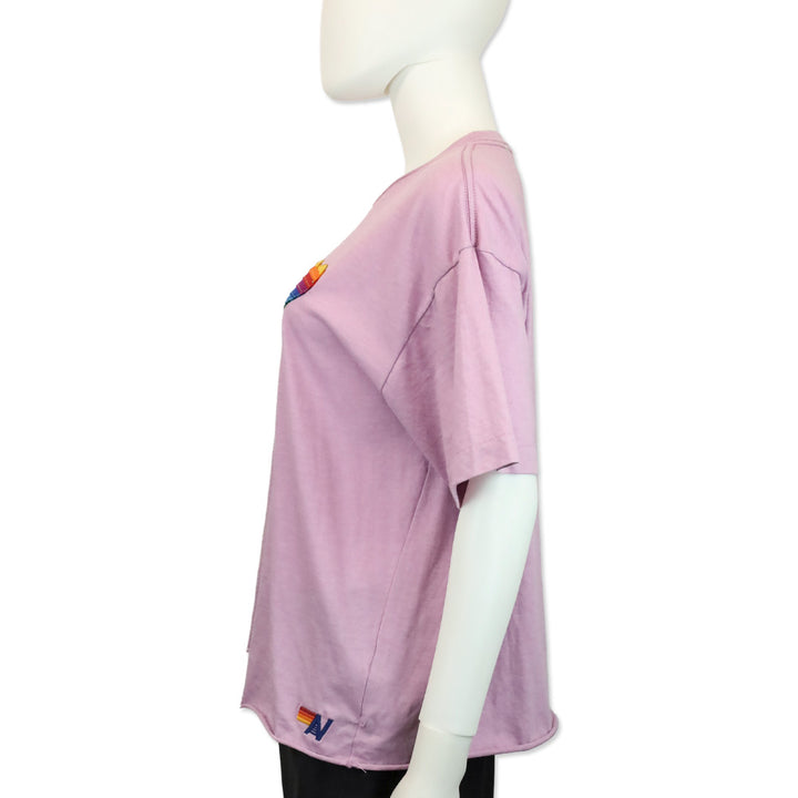 Aviator Nation Mauve Purple Rainbow Heart Stitch Boyfriend Tee