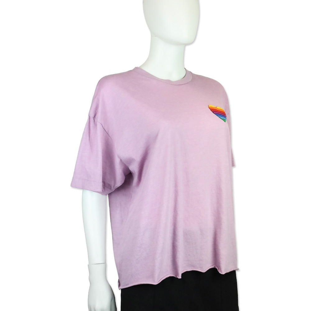 Aviator Nation Mauve Purple Rainbow Heart Stitch Boyfriend Tee