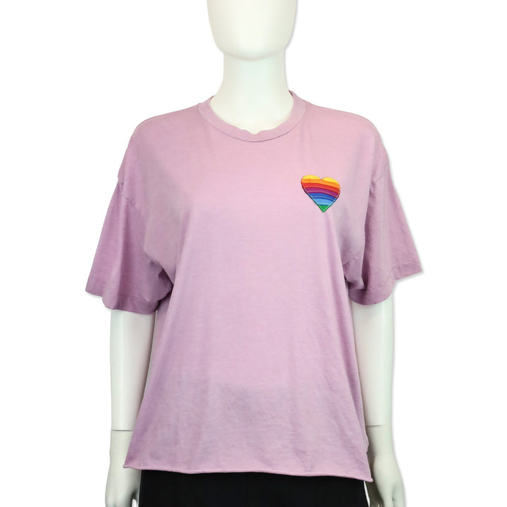 Aviator Nation Mauve Purple Rainbow Heart Stitch Boyfriend Tee