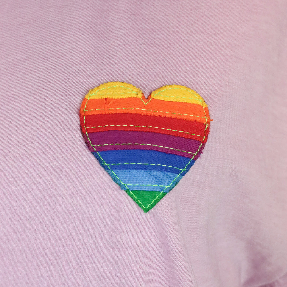 Aviator Nation Mauve Purple Rainbow Heart Stitch Boyfriend Tee