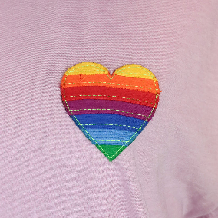 Aviator Nation Mauve Purple Rainbow Heart Stitch Boyfriend Tee
