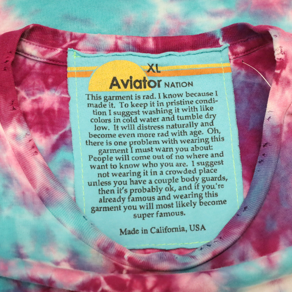 Aviator Nation Blue Pink Tie Dye Rainbow Embroidery Boyfriend Tee