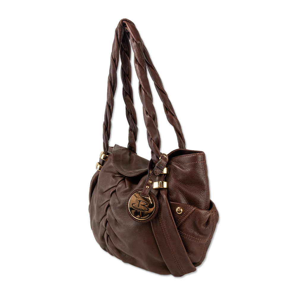 B. Makowsky Brown Braided Leather Tote