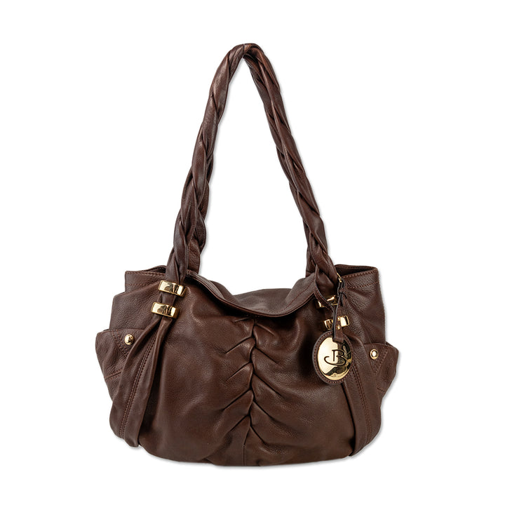 B. Makowsky Brown Braided Leather Tote