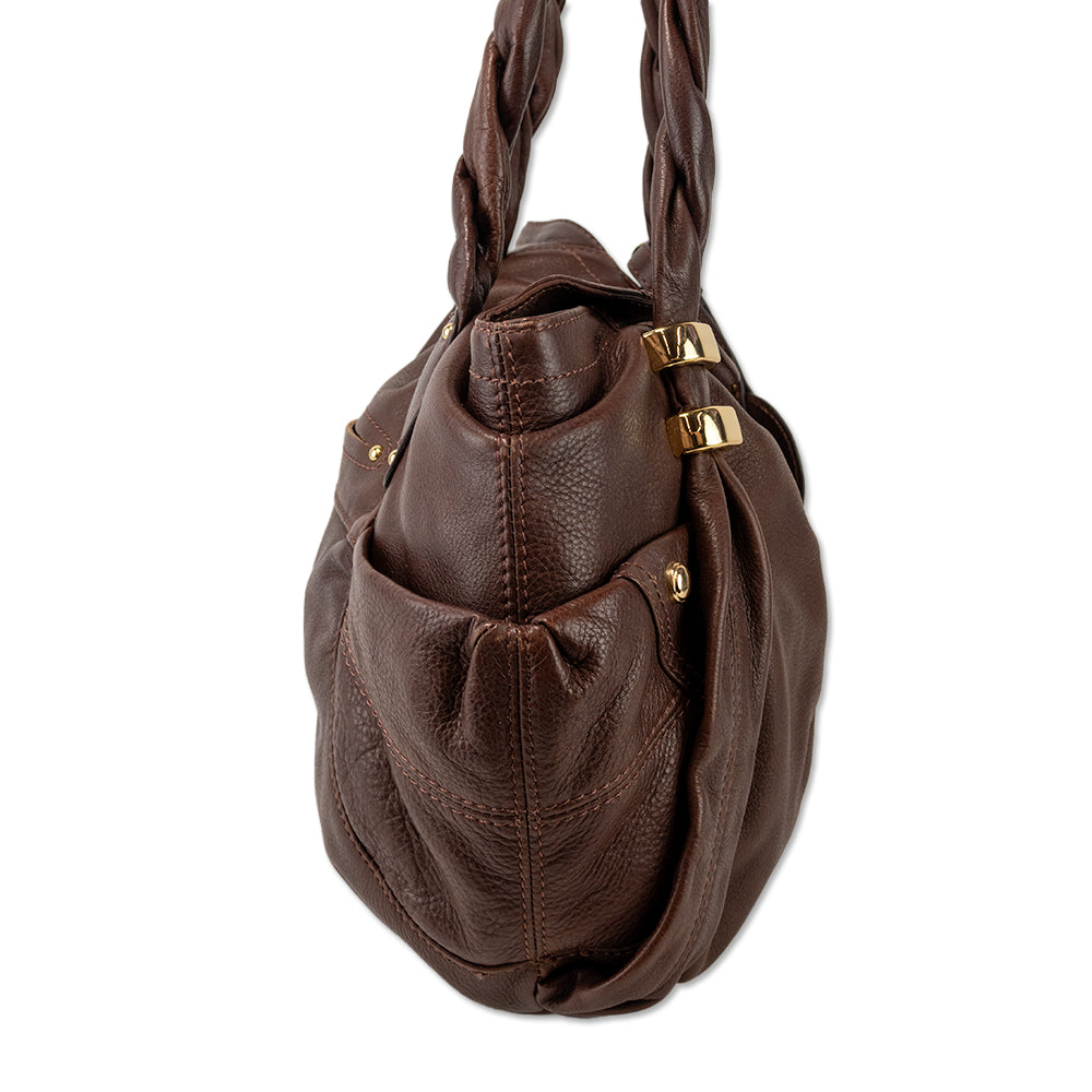 B. Makowsky Brown Braided Leather Tote