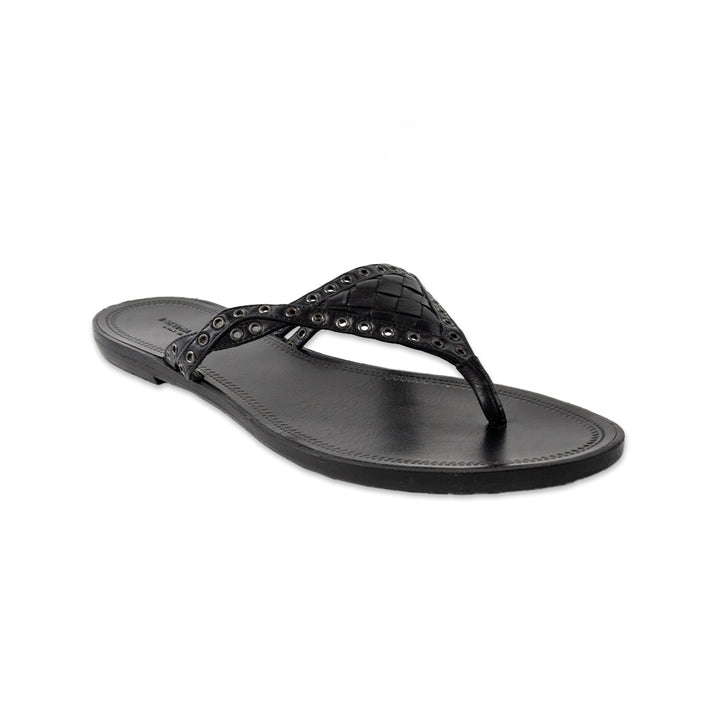 Bottega Veneta Black Leather Woven Thong Sandal