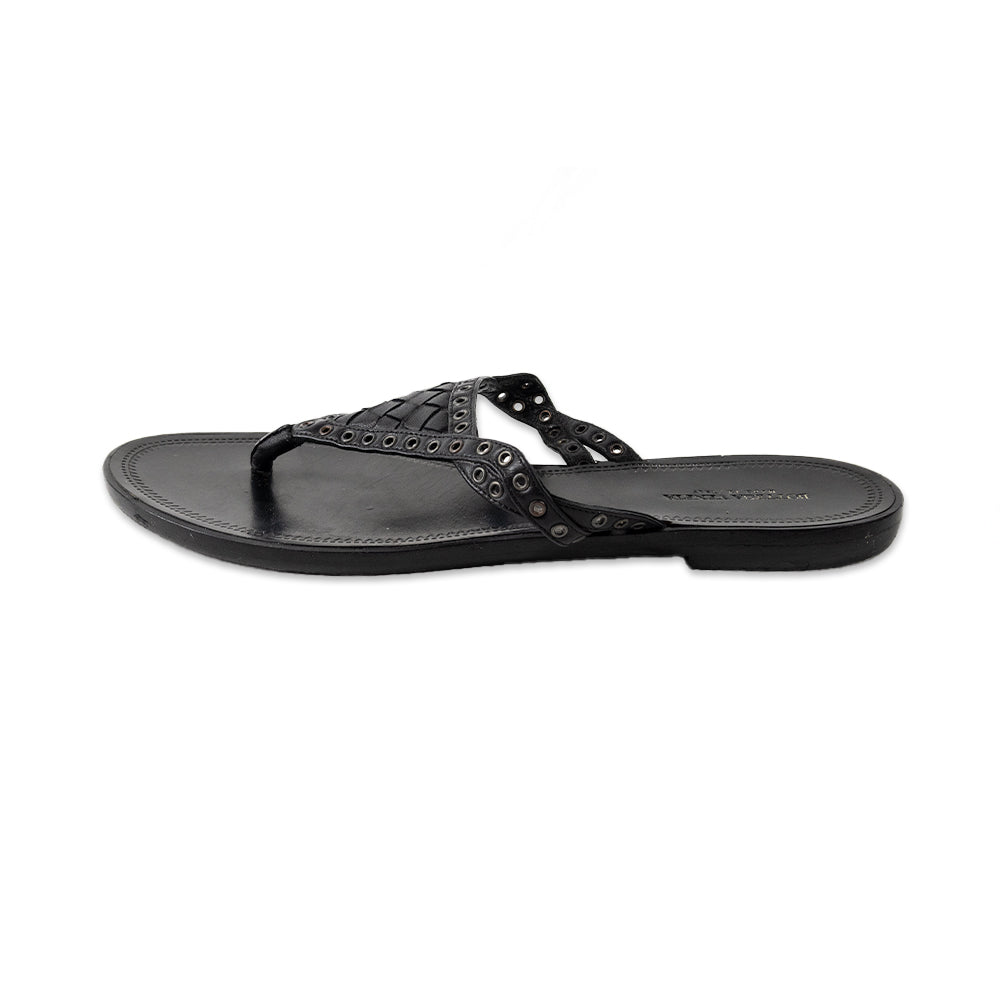 Bottega Veneta Black Leather Woven Thong Sandal