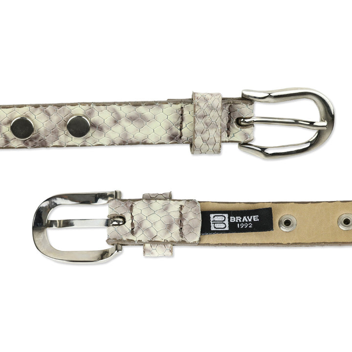 BRAVE Leather Grey Snakeskin Silver Studded Belt