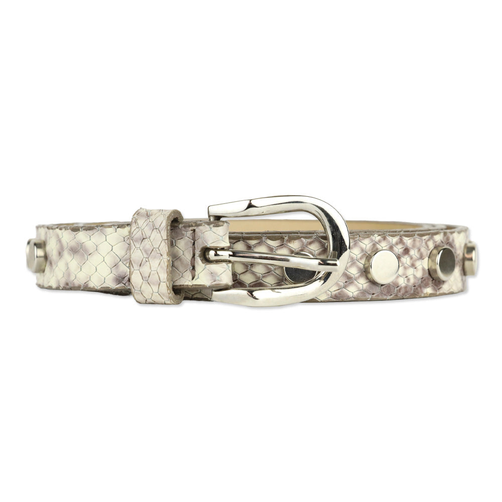 BRAVE Leather Grey Snakeskin Silver Studded Belt