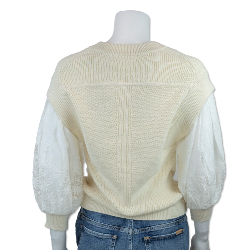 Ba&sh Cream Knit Top with Lace Bell Sleeves