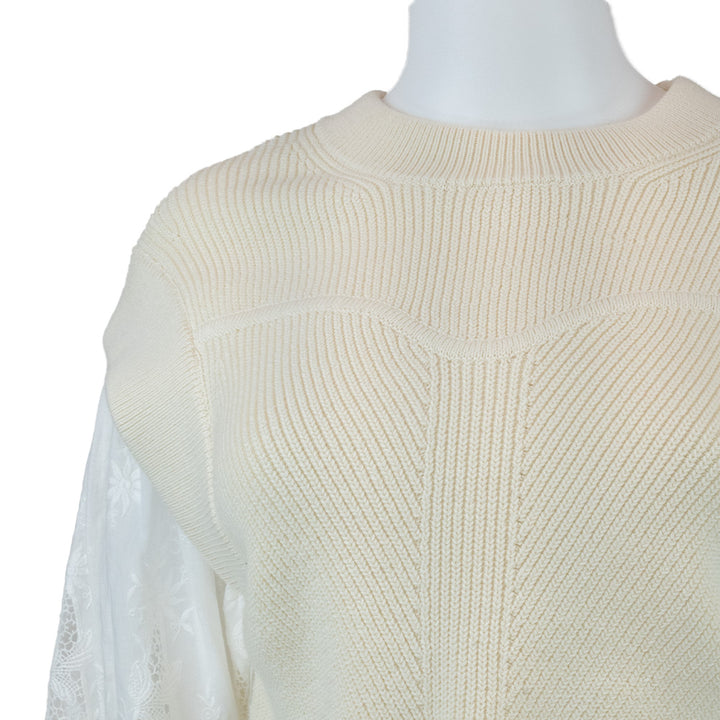 Ba&sh Cream Knit Top with Lace Bell Sleeves