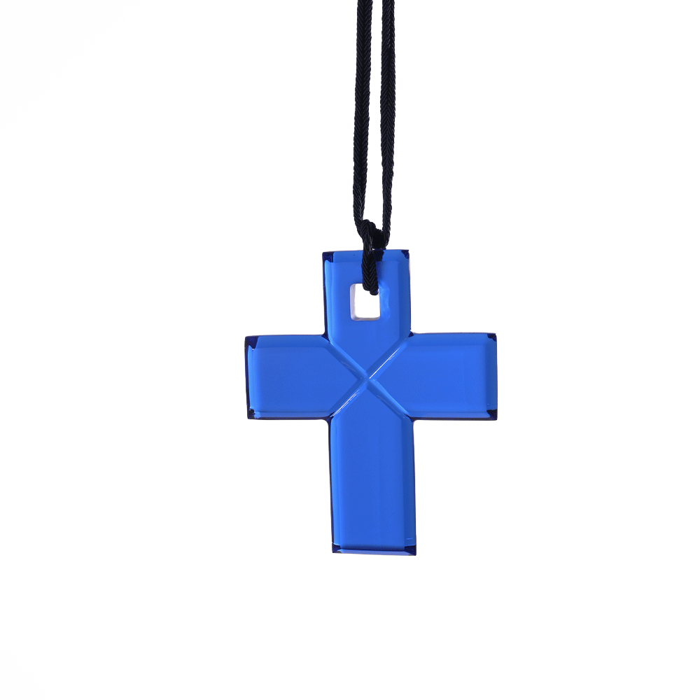 Baccarat Blue Cross Crystal Pendant Necklace
