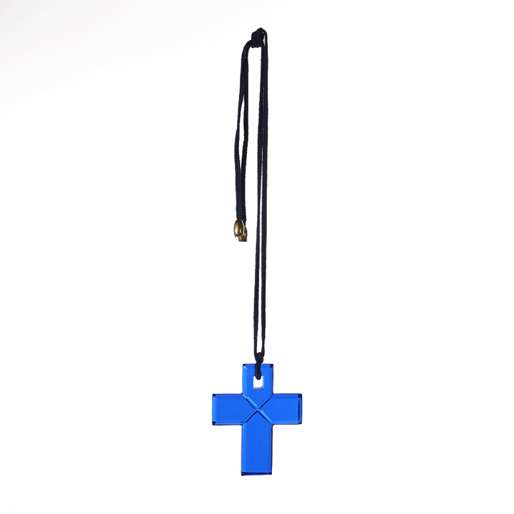 Baccarat Blue Cross Crystal Pendant Necklace