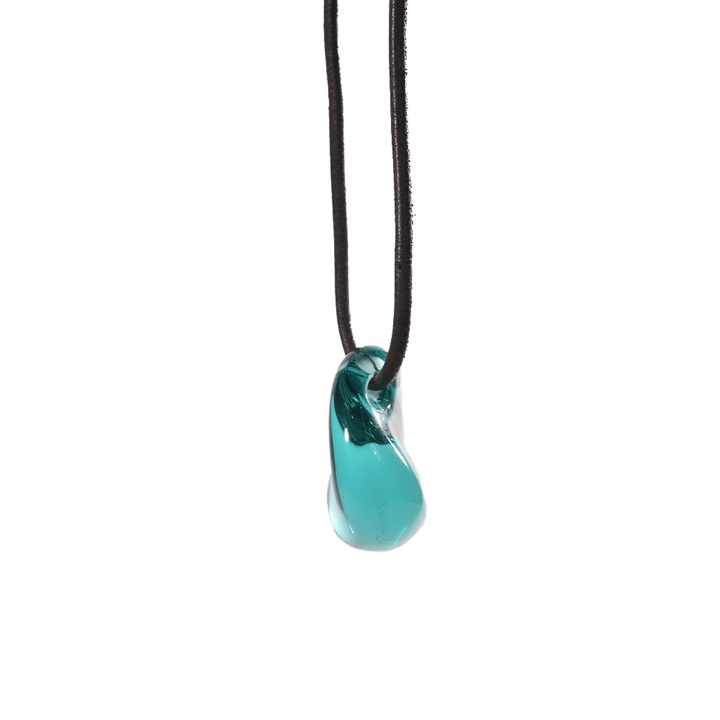 Baccarat Turquoise Galet Sculpted Crystal Pendant Necklace