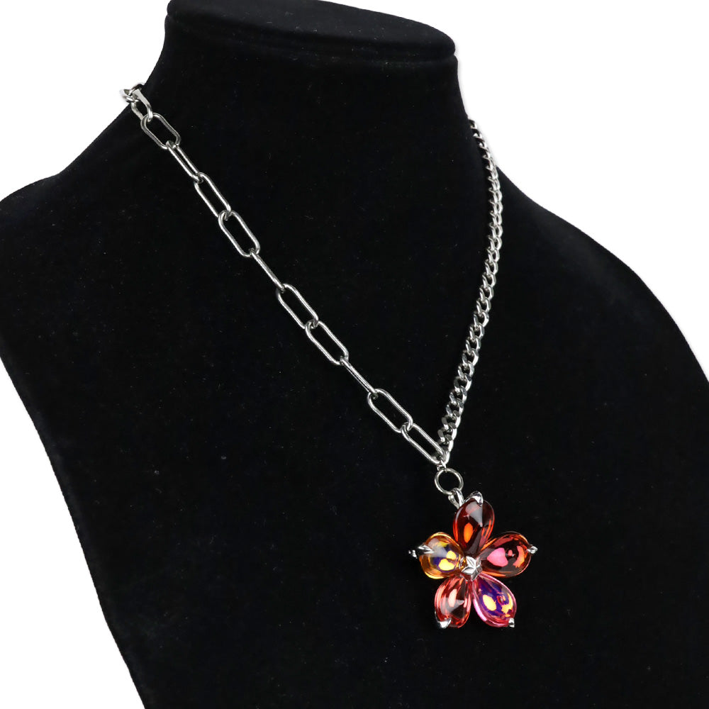 Baccarat Sterling Cuban & Paperclip Chain Link with Crystal Flower Pendant Necklace