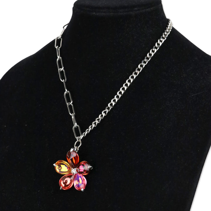 Baccarat Sterling Cuban & Paperclip Chain Link with Crystal Flower Pendant Necklace